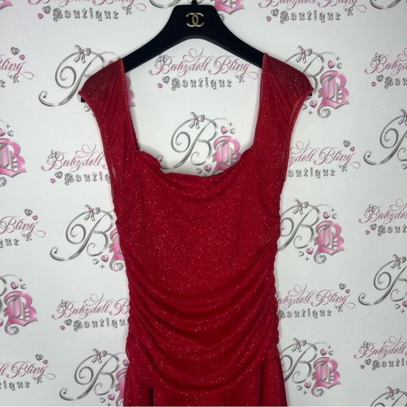 Jessie girl dress sparkly glitter red fairy whimsical cinched draped cute Y2K - Picture 6 of 11